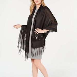 INC Sequin Oversized Party Evening Wrap Black